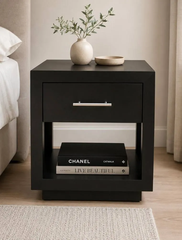 Black nightstand with drawer